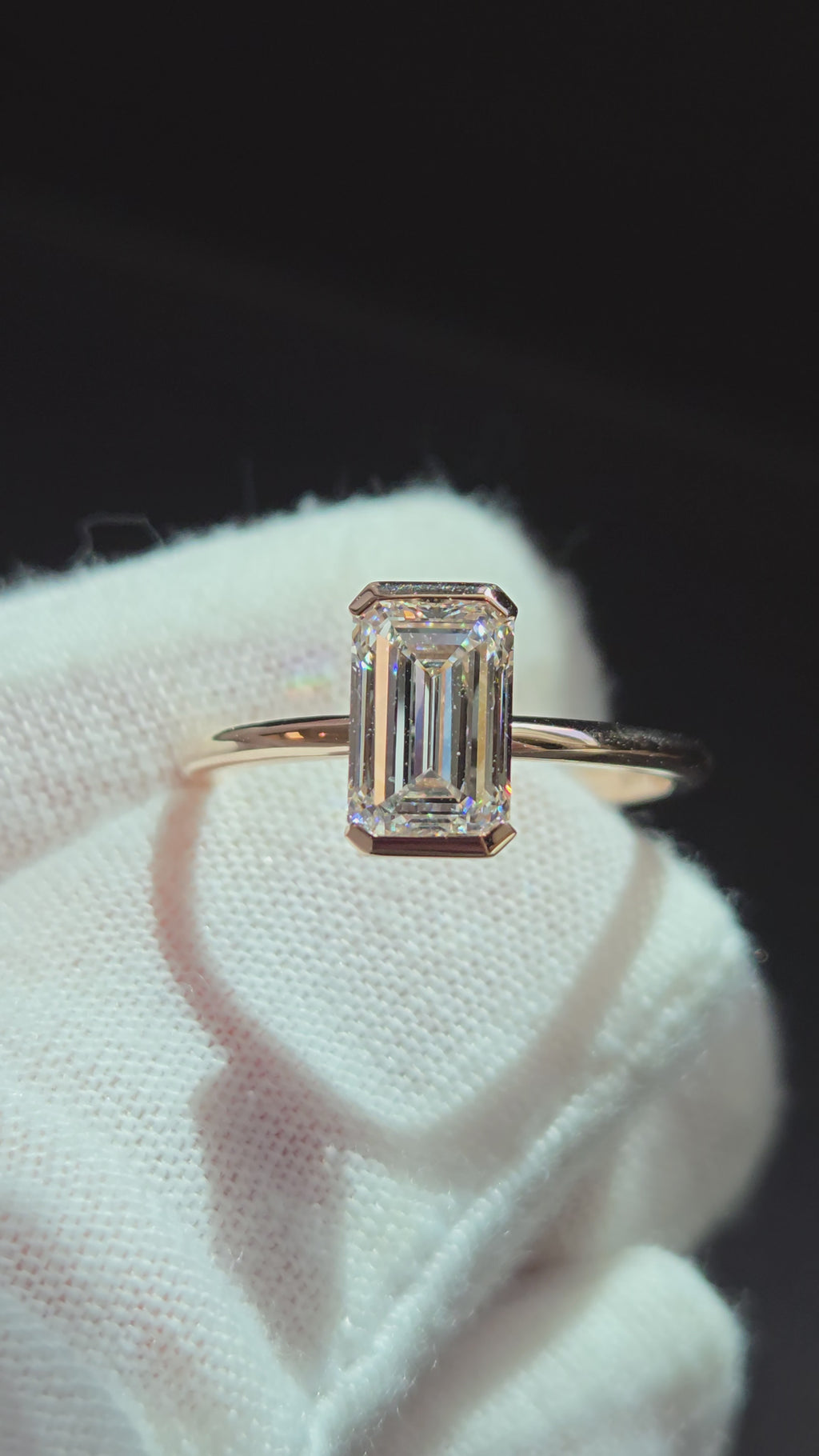 Emerald Cut Half Bezel Solitaire Engagement Ring