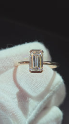 Emerald Cut Half Bezel Solitaire Engagement Ring